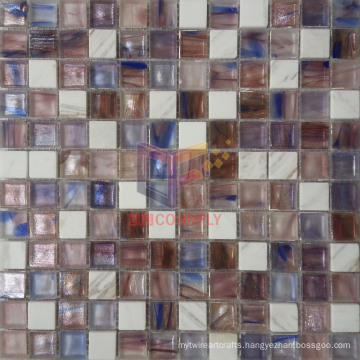 Pink Iridescent Glass with White Marble Mosaic (CS236)